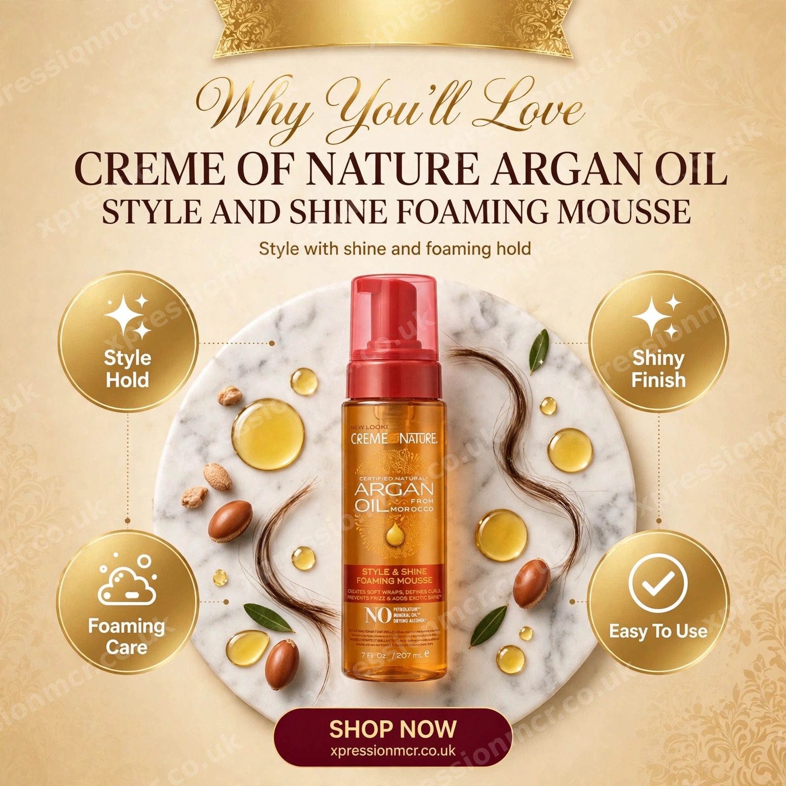Creme of Nature Argan Oil Style & Shine Foaming Mousse 7oz / 207mL