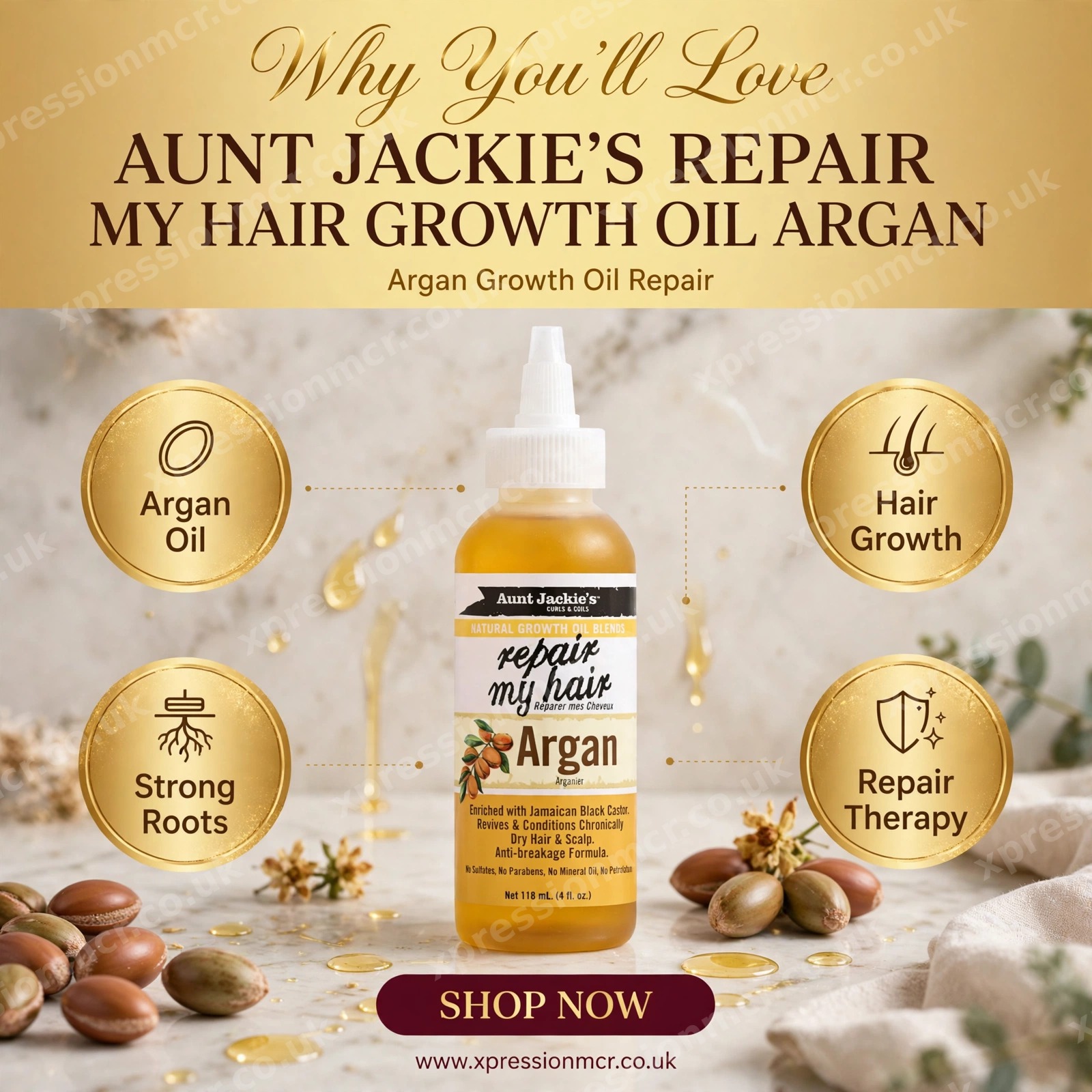 Aunt Jackie's Repair My Hair Growth Oil Argan 4oz / 118ml