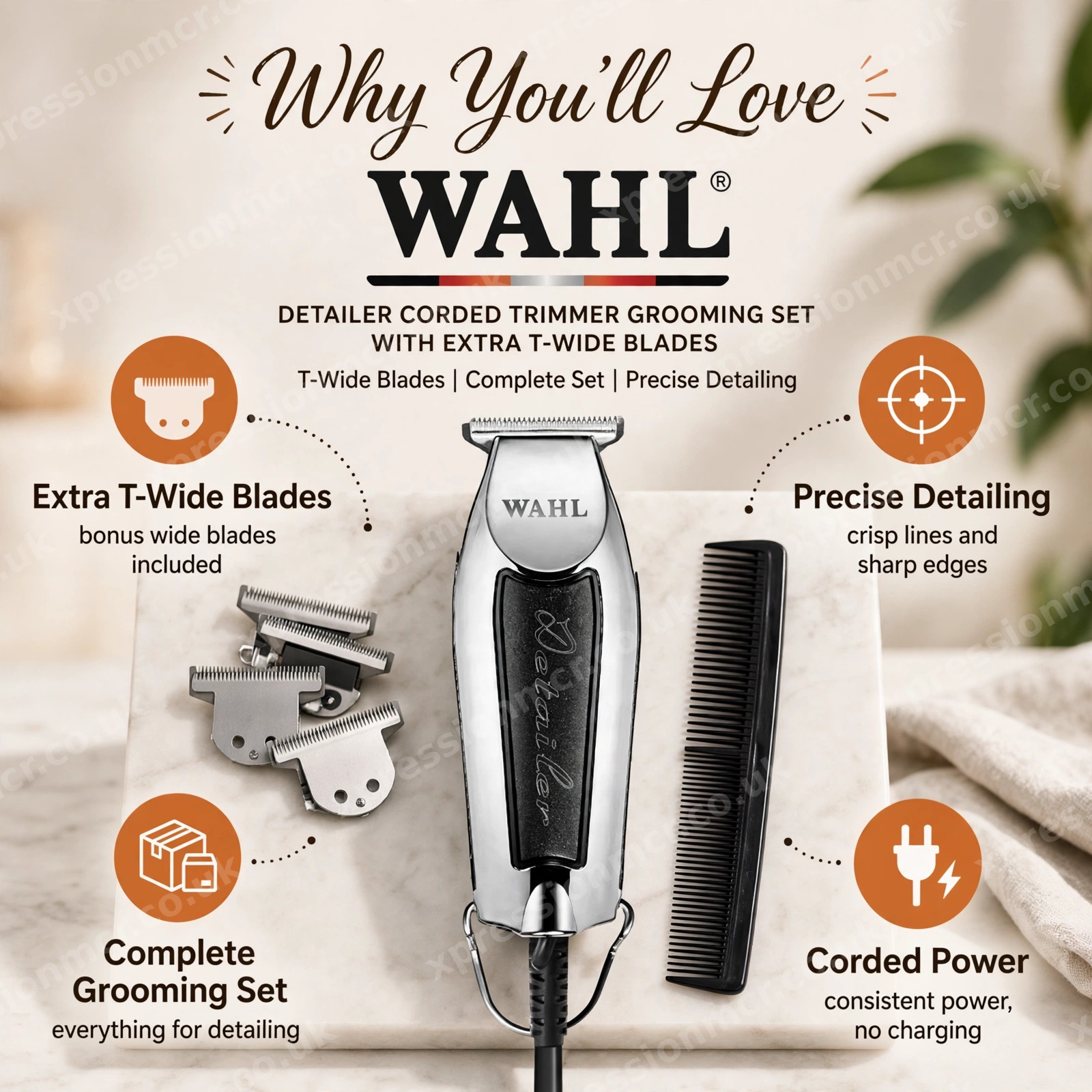 Wahl Detailer Corded Trimmer Grooming Set with Extra T-Wide Blades