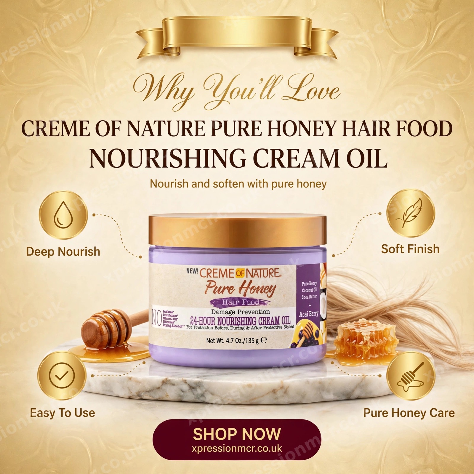 Creme of Nature Pure Honey Hair Food Nourishing Cream Oil 4.7oz