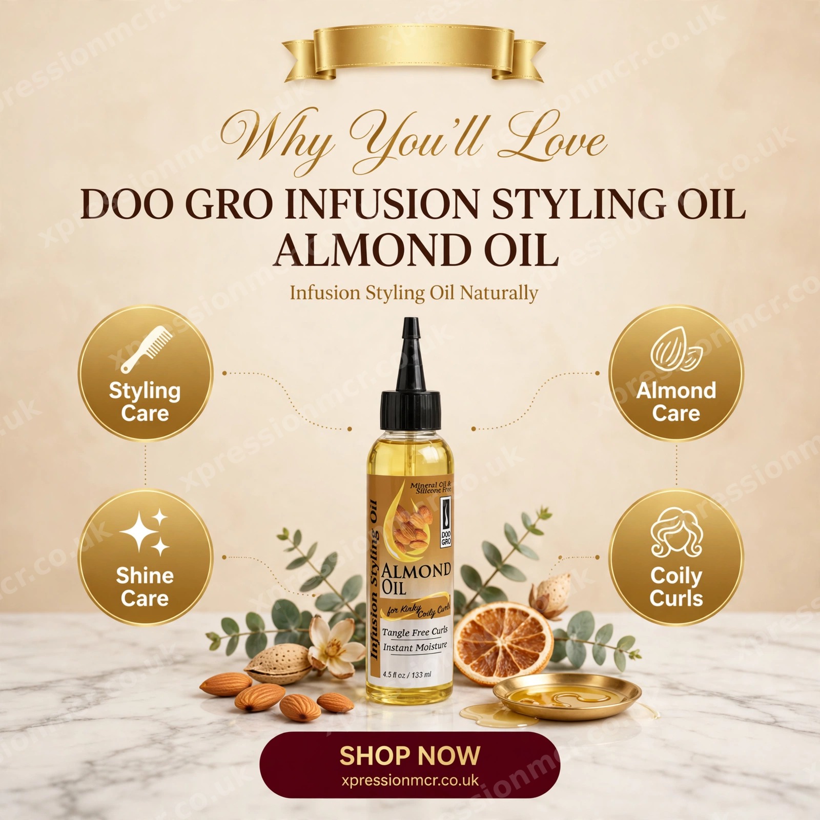 DOO GRO INFUSION STYLING OIL WITH ALMOND OIL FOR KINKY COILY CURLS 4.5 oz