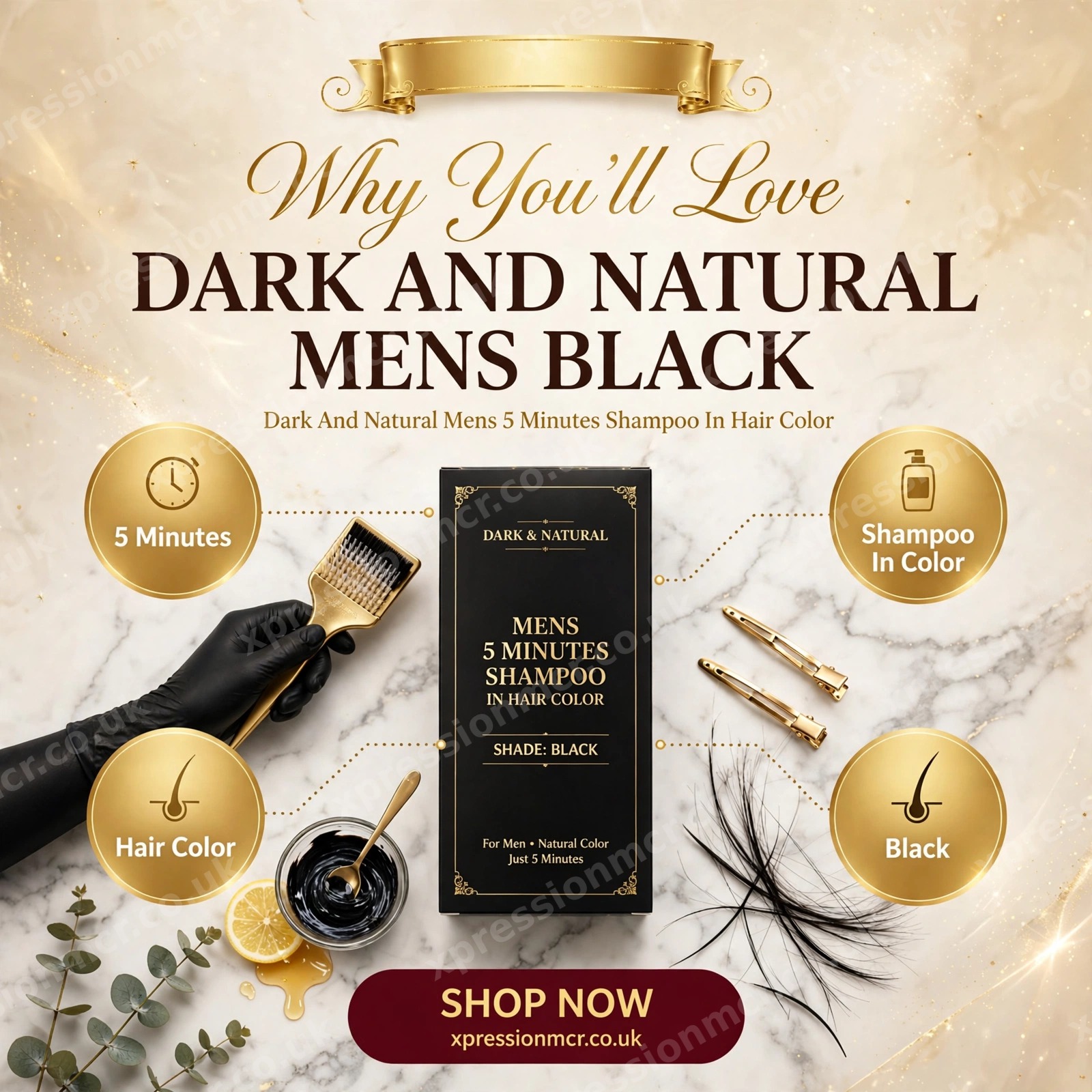 Dark & Natural Mens 5 minutes shampoo in Hair Color Black