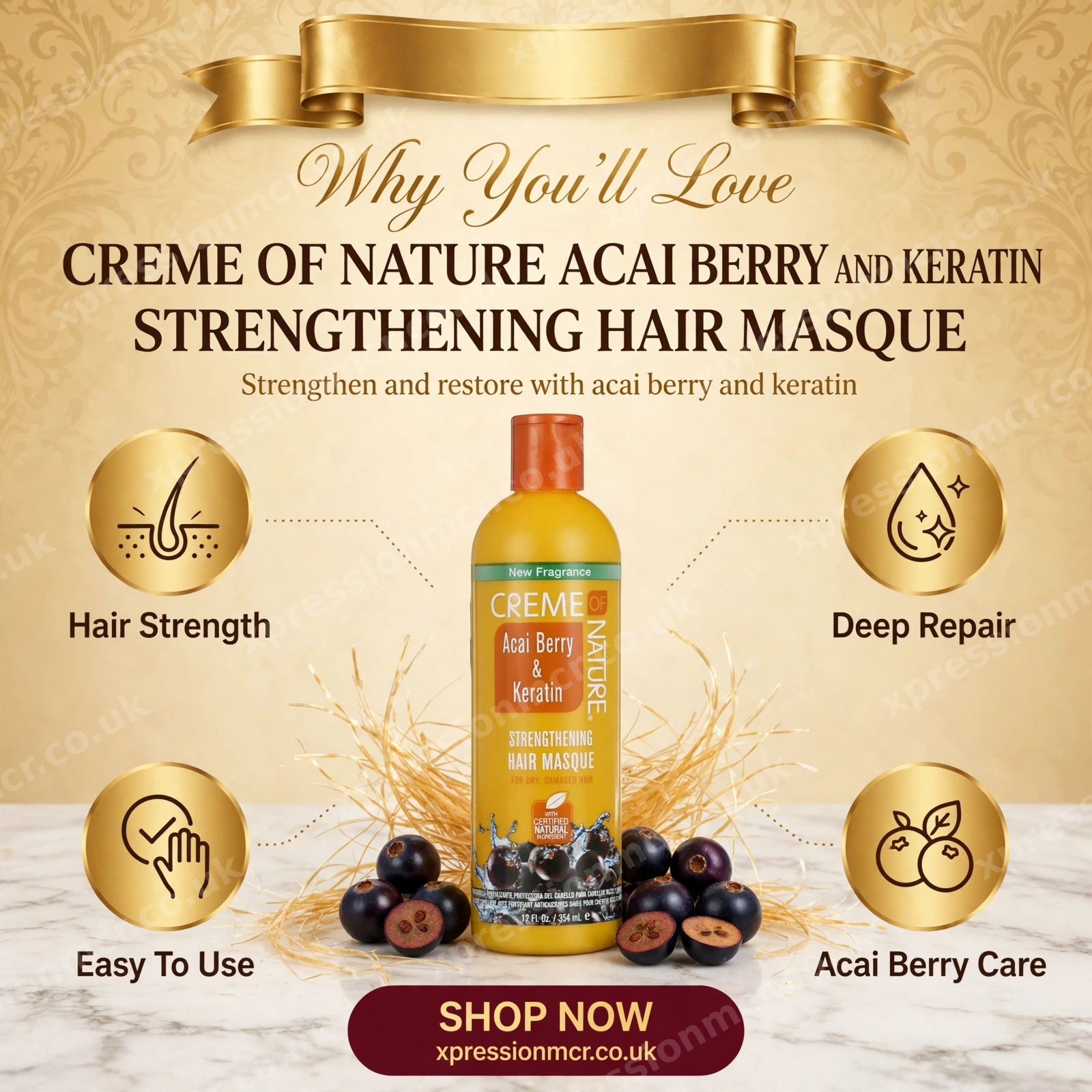 Creme Of Nature Acai Berry & Keratin Strengthening Hair Masque 12oz / 354ml