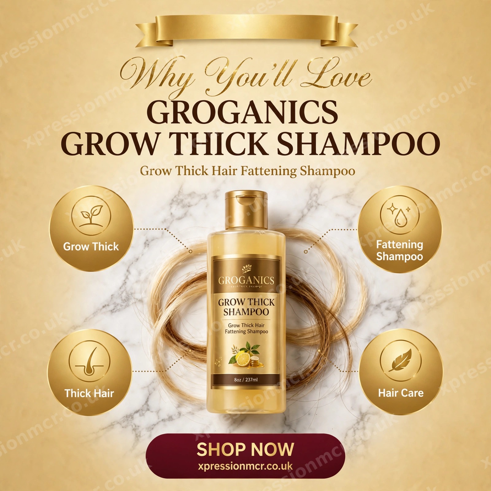 Groganics Grow Thick Hair Fattening Shampoo 8oz / 237ml