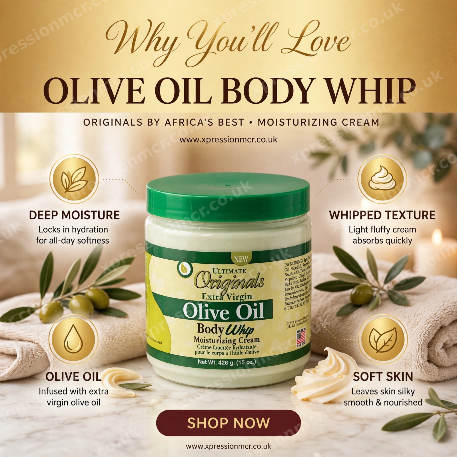 Originals by Africa's Best Extra-Virgin Olive Oil Body Whip Moisturizing Cream 15oz Jar