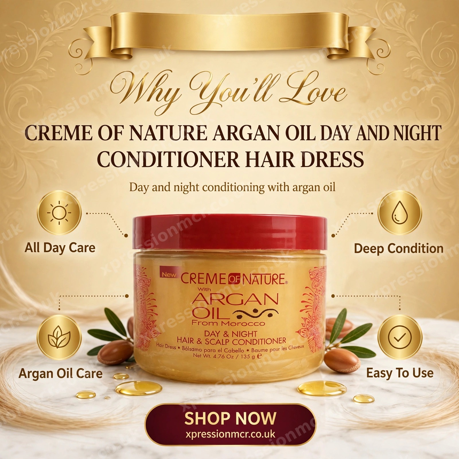 Creme of Nature Argan Oil Day & Night Conditioner Hair Dress 4.76 oz / 135g