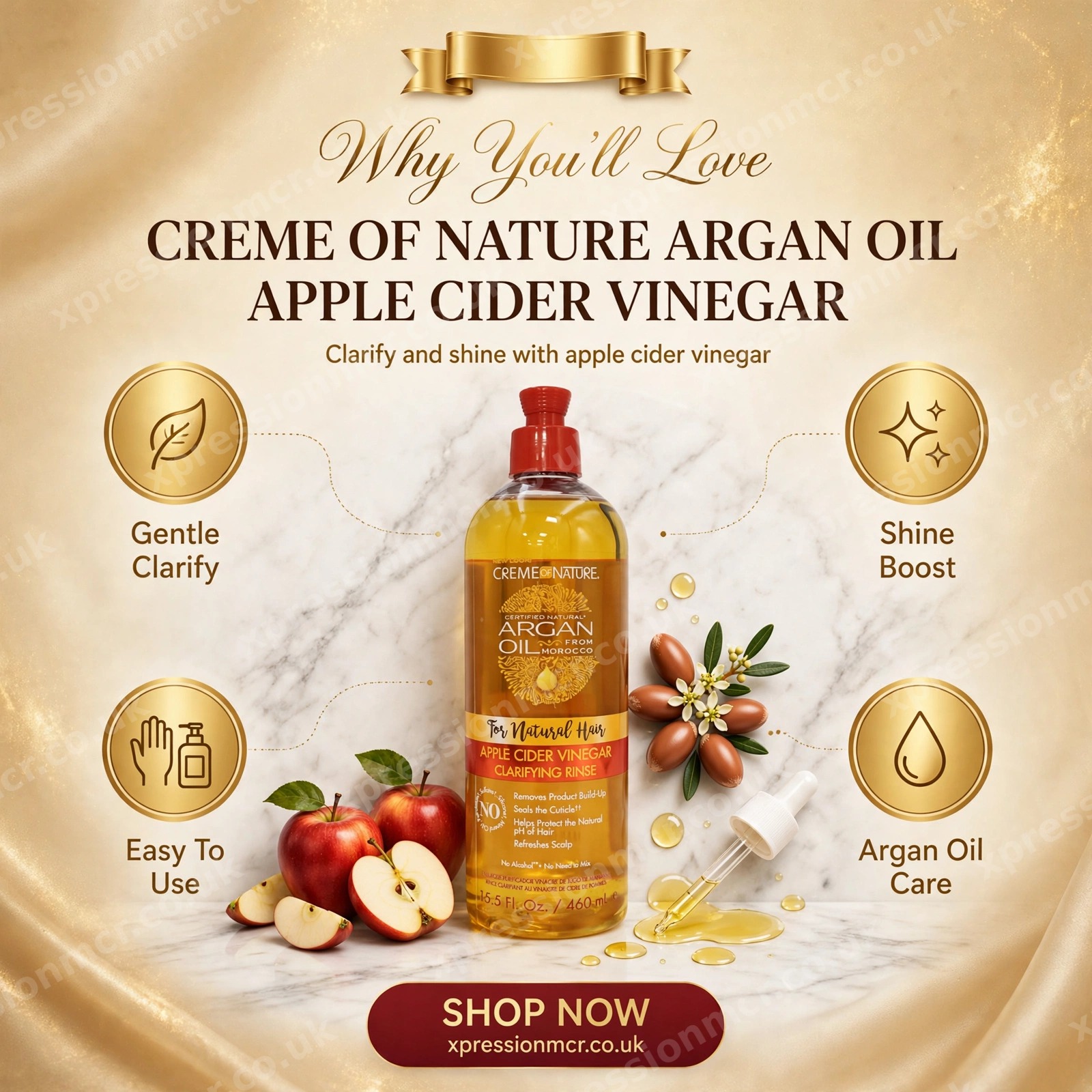 Creme of Nature Argan Oil Apple Cider Vinegar, 15.5 oz / 459 mL