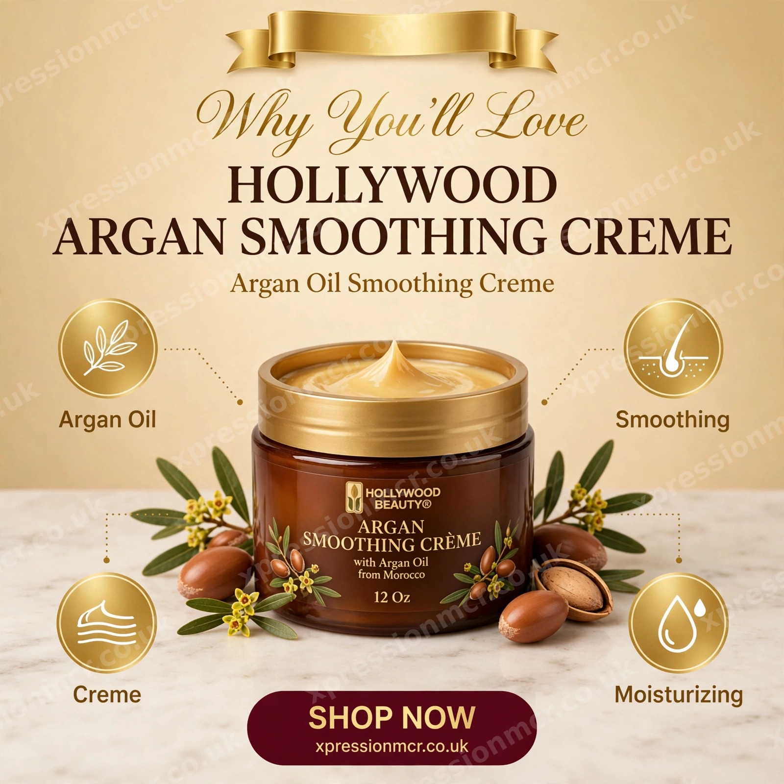 Hollywood Argan Oil Smoothing Creme, 12 Oz