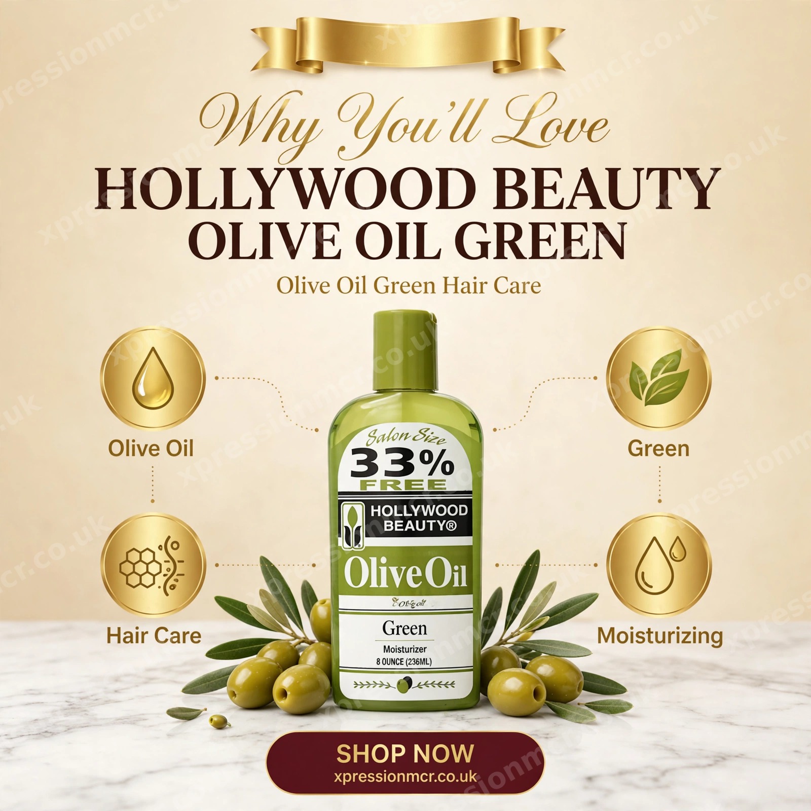 Hollywood Beauty Olive Oil, Green , 8 Ounce
