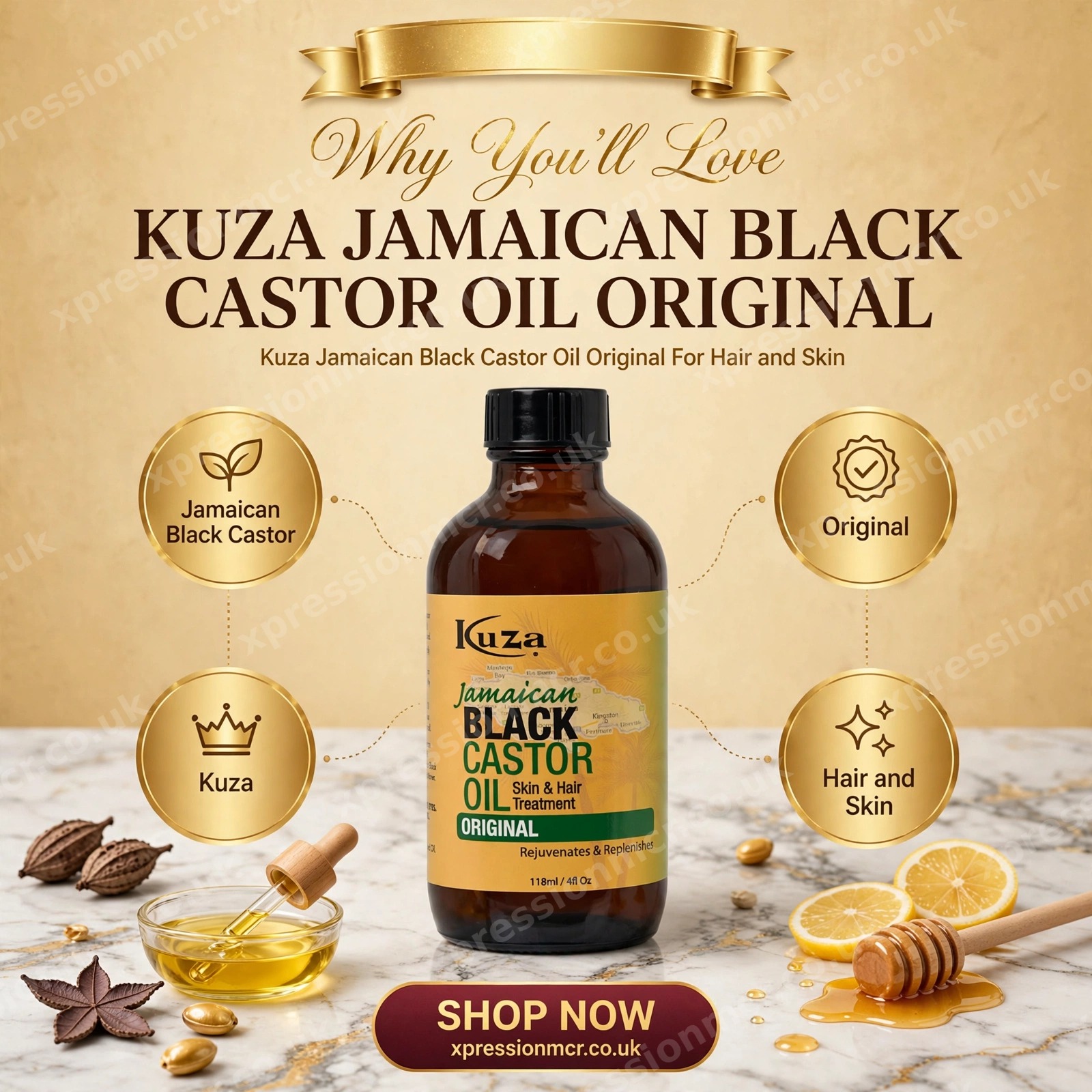 Kuza Jamaican Black Castor Oil Original - For Hair & Skin - 4 Fl.oz / 118mL