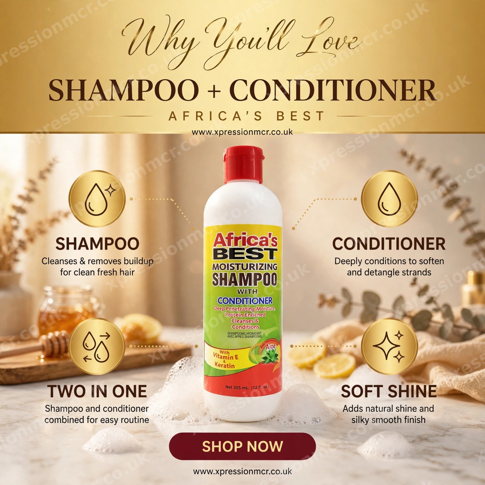 Africa's Best Moisturizing Shampoo With Conditioner 12 Fl.oz / 355mL
