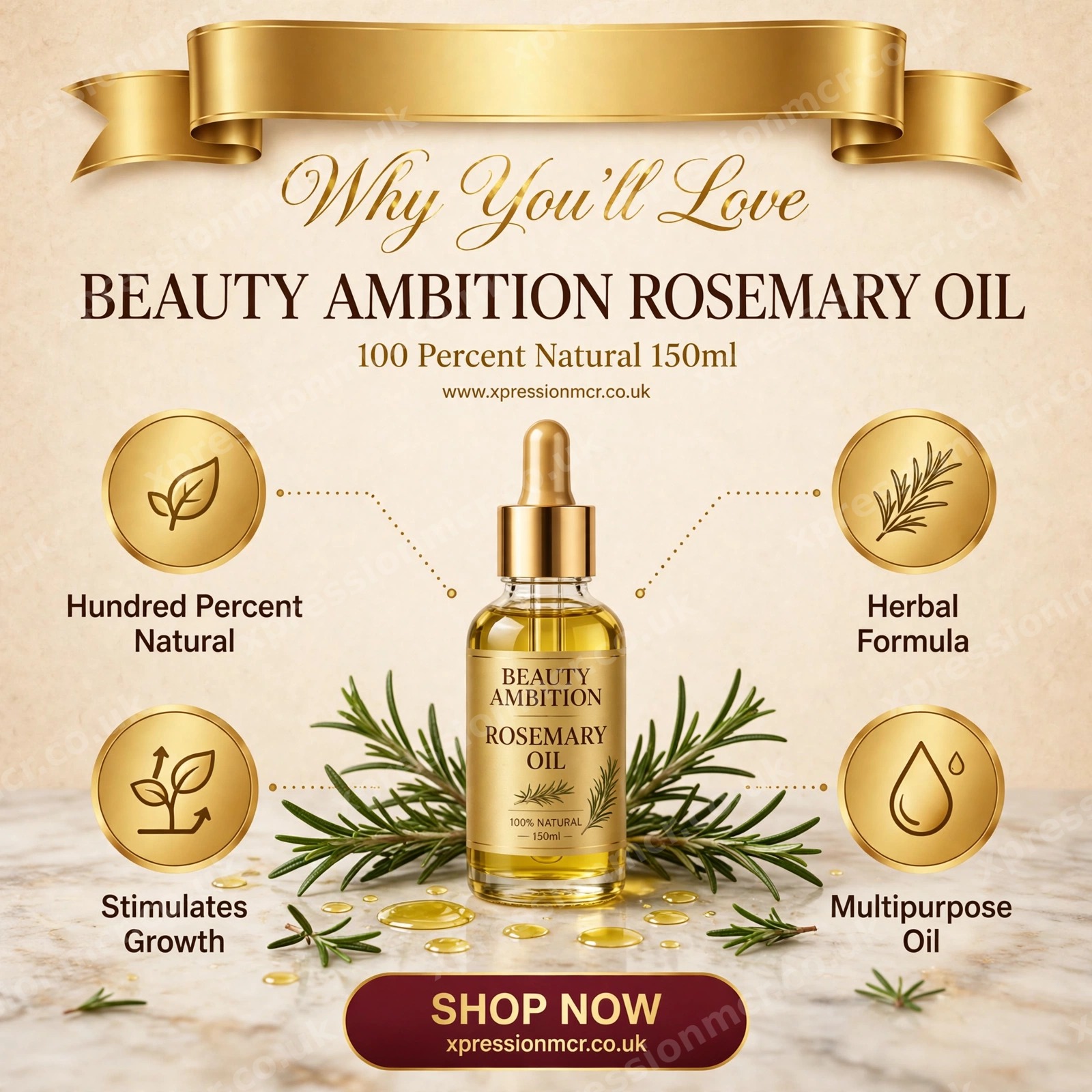 Beauty Ambition Rosemary Oil 100% Natural and Herbal Oil 150ml