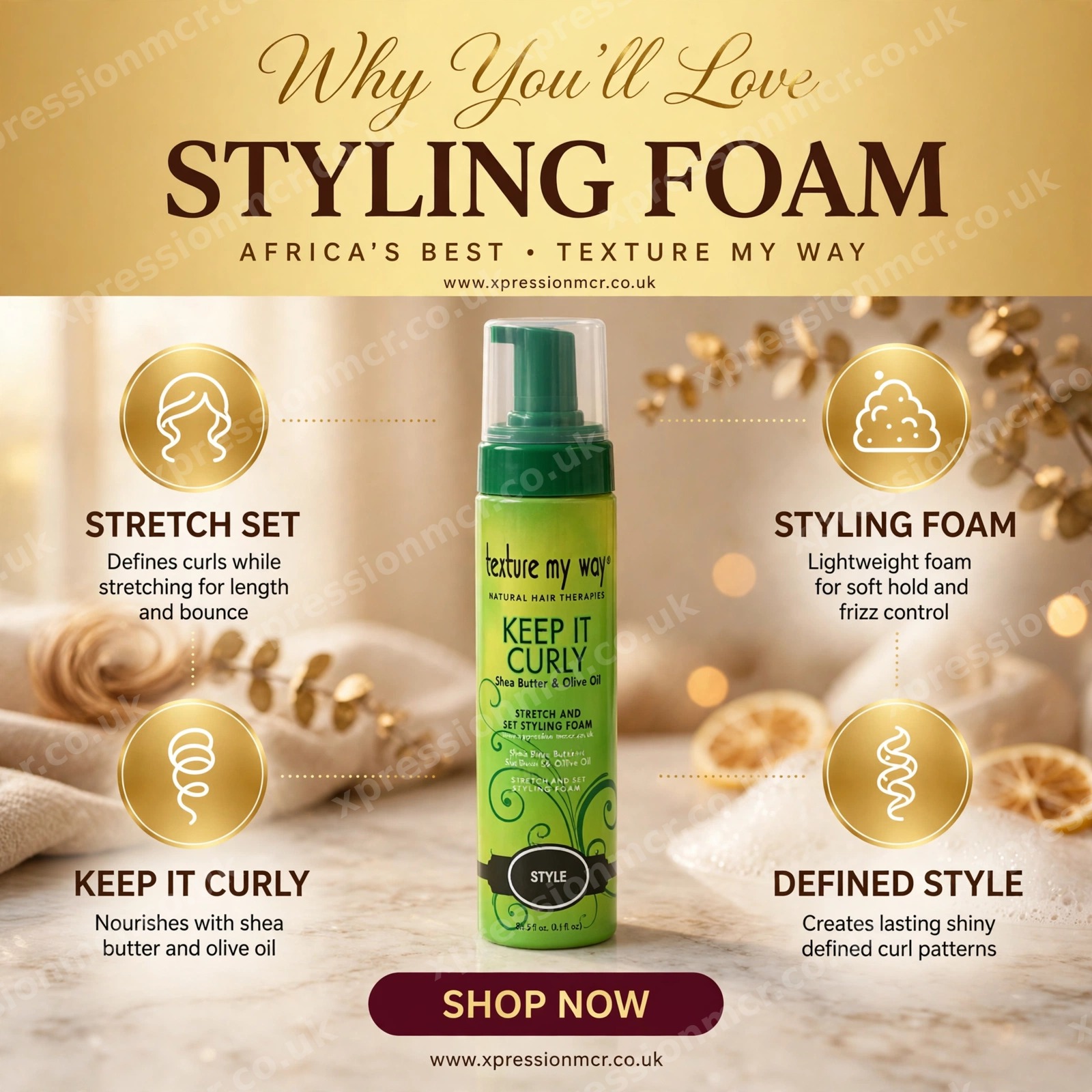 Texture My Way Keep It Curly Stretch Set Styling Foam Green 8.5 Fl Oz