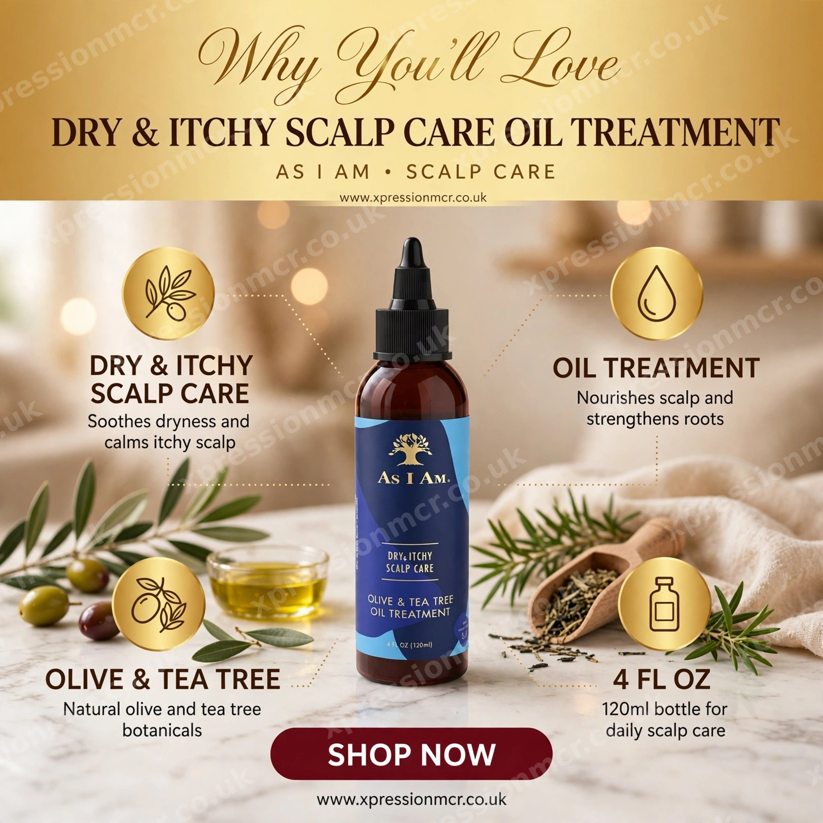 As I Am Dry & Itchy Scalp Care Olive & Tea Tree Oil Treatment 4 Fl.oz / 120mL