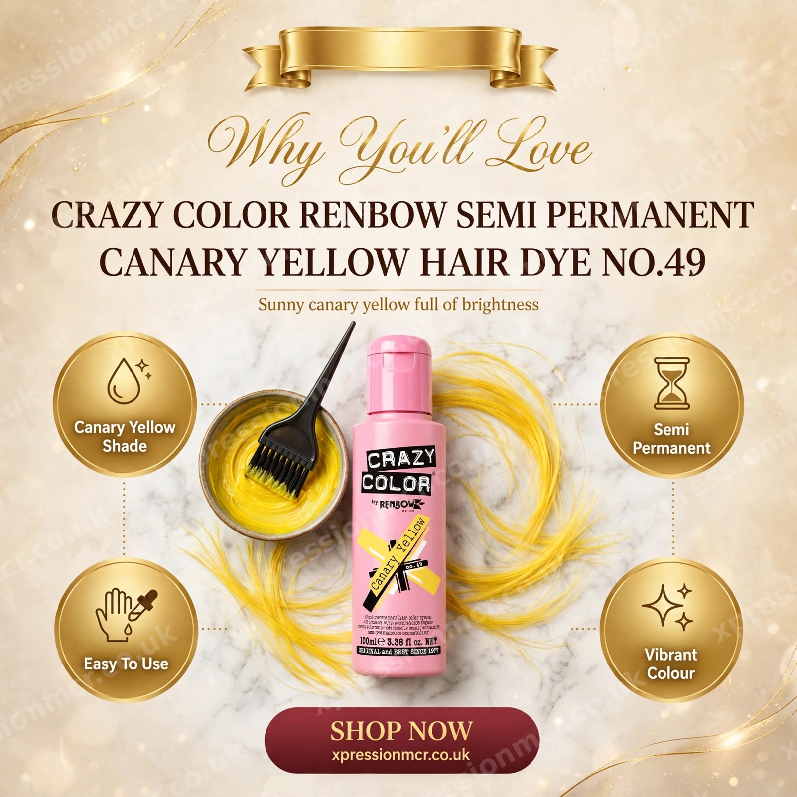 Crazy Color Renbow Semi-Permanent Canary Yellow Hair Dye  (NO.49)