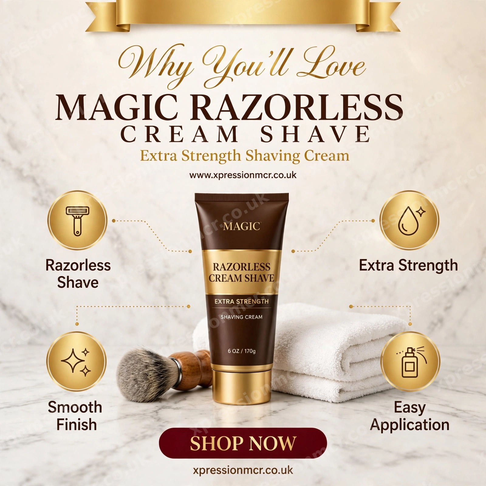 Magic Razorless Cream Shave - Extra Strength Shaving Cream 6 oz