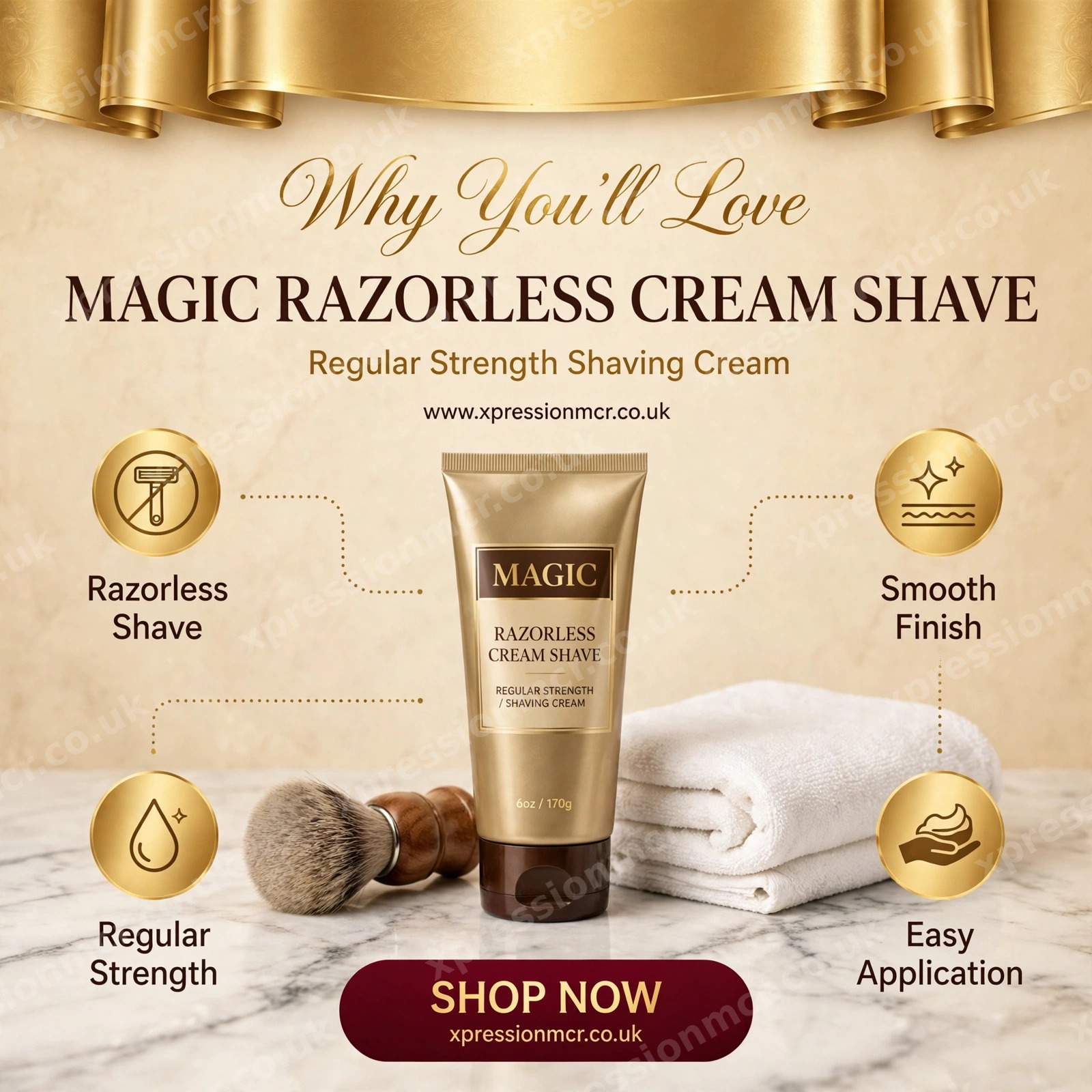 Magic Razorless Cream Shave - Regular Strength Shaving Cream 6 oz