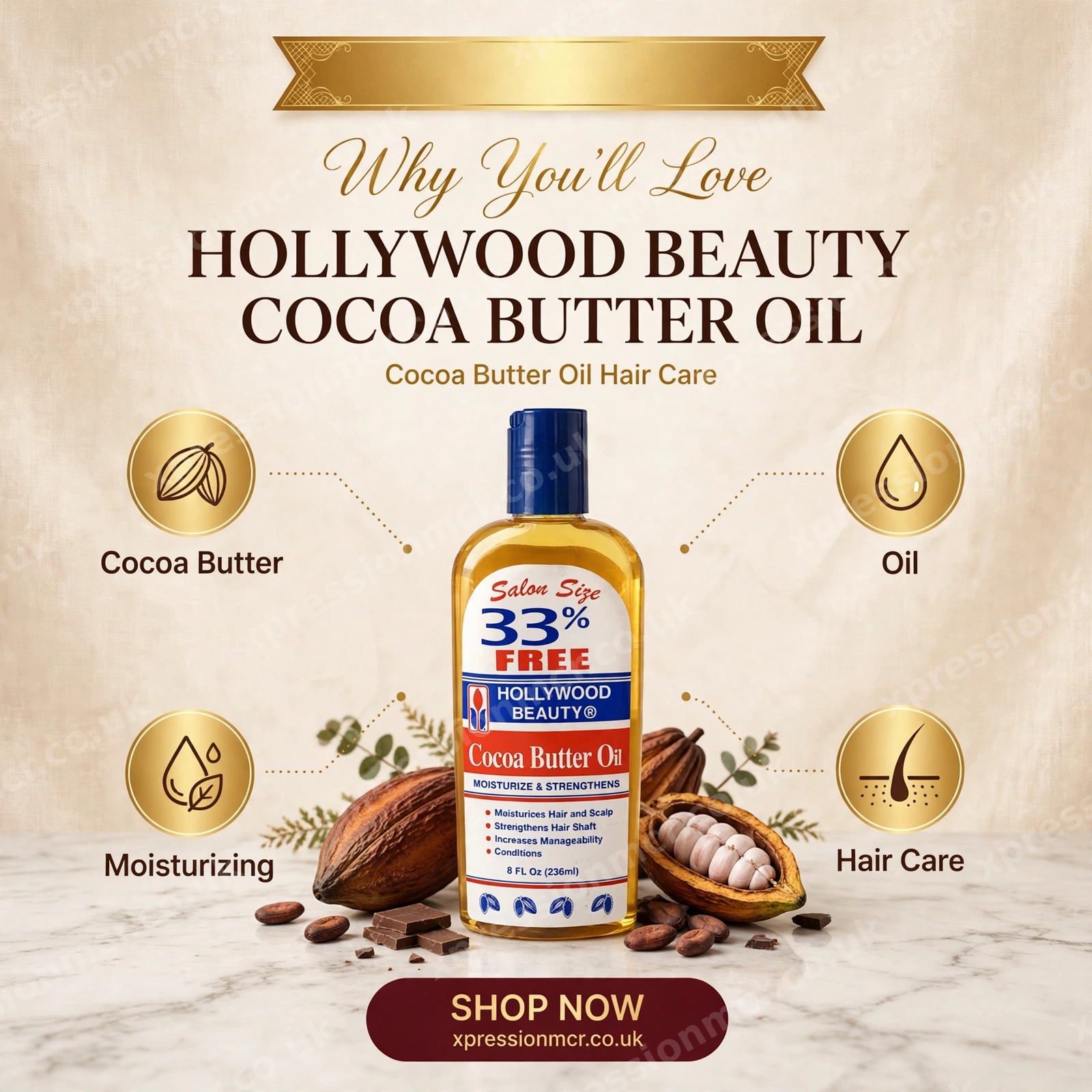 Hollywood Beauty Cocoa Butter Oil 8 Ounce