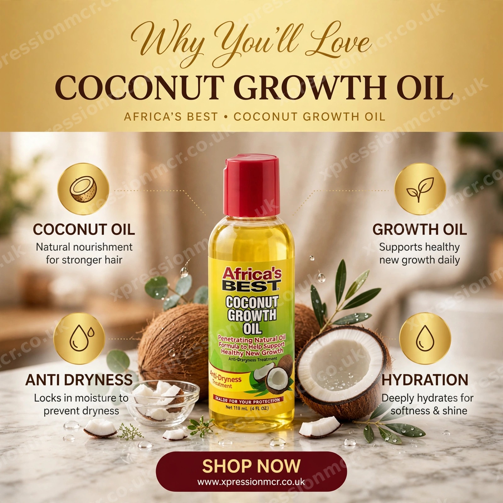 Africa's Best Coconut Growth Oil Anti-Dryness Treatment 4Fl.oz / 118ML