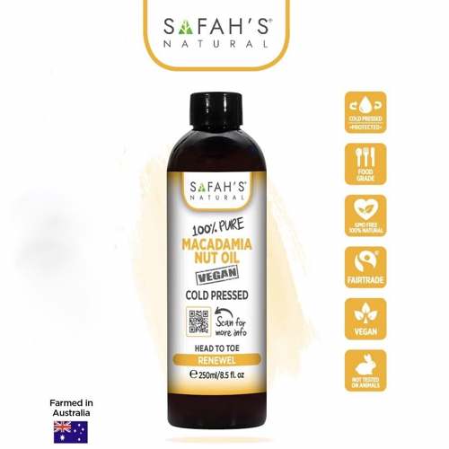 Safah's Natural Cold Pressed 100% Pure Virgin Macadamia Nut Oil (100ml-250ml)